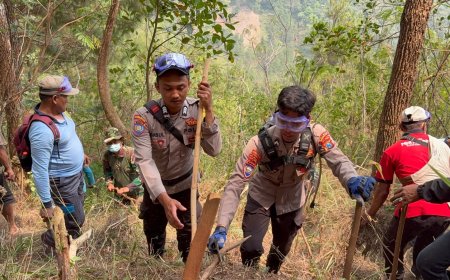 *Gerak Cepat Polres Nganjuk dan Tim Gabungan Jinakkan Api, Karhutla di Gunung Wilis Padam*
