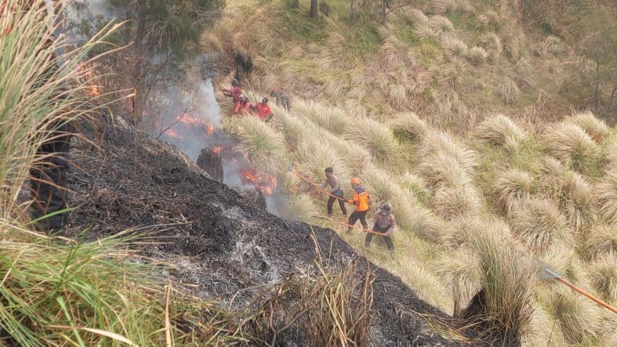 Polres Probolinggo Terjunkan Personel dan Armada Modifikasi untuk Padamkan Karhutla di Blok Pengol Bromo
